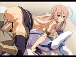  1girl ahoge anus ass assertive blindfold blue_eyes breasts censored cowgirl_position girl_on_top gloves hetero kaito large_breasts long_hair megurine_luka mosaic_censoring naughty_face penis pink_hair sex shin'ya_(nanp) sideboob single_glove smile straddling thighhighs vaginal vocaloid 