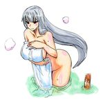  1girl breasts grey_hair hetero huge_breasts kikuta long_hair nude onsen penis red_eyes selvaria_bles senjou_no_valkyria senjou_no_valkyria_1 silver_hair solo_focus towel wet 