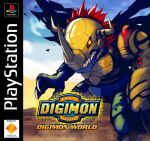  blue_scales commentary copyright_name cyborg derivative_work digimon digimon_(creature) digimon_world dinosaur fake_horns helmet horned_helmet horns hudie_jun mechanical_arms metalgreymon_(virus) red_hair revision sharp_teeth single_mechanical_arm solo spiked_hair teeth torn_wings video_game_cover_redraw wings 