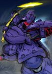  absurdres arm_cannon battle beam_axe beam_cannon cable commentary_request dreissen glowing glowing_eye gundam gundam_zz highres machinery mecha mecha_focus mobile_suit neo_zeon no_humans robot roundel science_fiction sizimi_draw sketch weapon 
