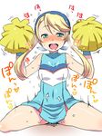  1girl blonde_hair blush cheerleader clothed_sex heroman hetero implied_sex kanya_pyi lina_davis open_mouth pom_poms sex sexually_suggestive solo_focus 