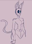  alien anthro breasts claws clothing felid feline female glowing glowing_eyes jumpsuit kara_(monkey_wrench) mammal mask monkey_wrench_(series) monochrome part_of_a_set skull_mask small_breasts solo standing wayesh zipper_jumpsuit 