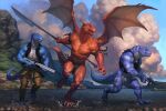  absurd_res anthro dragon group hi_res kaydon_(character) male nude red_body taran_fiddler trio 