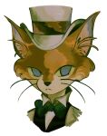  1boy :&lt; animal_ear_fluff black_bow black_bowtie blue_eyes bow bowtie cat_boy closed_mouth frown furry furry_male hat highres looking_at_viewer male_focus mime_404 neko_no_ongaeshi portrait simple_background solo the_baron top_hat white_background white_headwear wing_collar 
