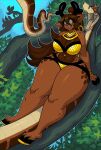  animated anthro antlers brown_body brown_eyes brown_fur clothing duo female feral fur horn hypnofood hypnosis imminent_vore jungle kaa_(jungle_book) lingerie male mind_control open_mouth plant reina_(hypnofood) smile spiral_eyes the_jungle_book tree 