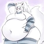  1:1 anthro arctic_fox arm_warmers armwear belly belly_squeeze belly_squish big_belly blush canid canine clothing collar eyewear footwear fox glasses hair hi_res legwear long_hair mammal mirina overweight russell_(xaus32) socks soft solo squish thigh_highs thigh_socks very_chubby 