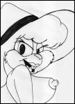  anthro breasts buster_bunny clothing crossgender female hat headgear headwear lagomorph leporid looking_at_viewer mammal monochrome nipples nude rabbit reddragonkan simple_background solo tiny_toon_adventures toony traditional_media_(artwork) warner_brothers wig 