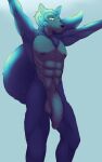  abs absurd_res anthro balls beastars canid canine canis ears_up genitals hi_res legoshi_(beastars) light long_tail looking_down male mammal muscular muscular_anthro nipples penis solo wolf 