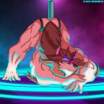  5_toes anthro big_body butt canid canine canis cloud embarrassed feet felid fluffy fluffy_tail fur hair hi_res jack-o&#039;_pose lion long_hair male mammal pantherine pole pose redesign redraw solo stripper stripper_pole toes vixen_(vixol) vixol wolf 
