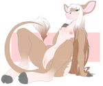  anthro arm_support blue_eyes blush bovid bovine breasts cattle cloven_hooves coffaefox digital_media_(artwork) female genitals hair hooves looking_at_viewer mammal nipples nude pussy simple_background solo tail tail_tuft tuft watermark 