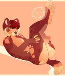  anthro balls canid canine canis coffaefox digital_media_(artwork) domestic_dog genitals hair hi_res legs_up looking_at_viewer lying male mammal nude on_back pawpads penis simple_background smile solo 