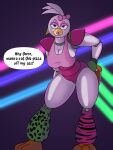  2022 accessory animatronic anthro avian bedroom_eyes big_breasts bird bow_ribbon breasts chicken cleavage clothed clothing dialogue english_text female five_nights_at_freddy&#039;s five_nights_at_freddy&#039;s:_security_breach galliform gallus_(genus) glamrock_chica_(fnaf) hair_accessory hair_bow hair_ribbon hand_on_butt hi_res leaning leaning_forward leg_warmers legwear lewd_boyz looking_at_viewer machine narrowed_eyes phasianid ribbons robot scottgames seductive solo standing talking_to_viewer text video_games 