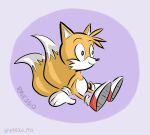  2_tails anthro canid canine clothing footwear fox fur gloves handwear hi_res male mammal miles_prower multi_tail orange_body orange_fur rriesgo sega shoes sitting sitting_on_ground smile sneakers solo sonic_the_hedgehog_(series) white_clothing white_gloves white_handwear 