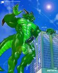  abs animal_genitalia animal_humanoid animal_penis anthro asian_mythology balls big_balls big_penis blue bodily_fluids building bulge camera_lights cloud cloudscape cum_on_building cum_trail dragon dragon_humanoid east_asian_mythology eastern_dragon ejaculation genital_fluids genitals gesture gills green_body green_scales green_skin horn hotsatyr huge_penis humanoid humanoid_genitalia humanoid_penis hyper hyper_genitalia hyper_penis macro male muscular muscular_anthro muscular_male mythology nude penis precum saggy_balls salute scales scalie scalie_humanoid scalie_tail screaming sky smile smiling_at_viewer smiling_at_you smiling_dragon solo studs 