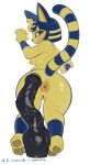  2020 animal_crossing ankha_(animal_crossing) anthro anus areola big_anus big_dildo blue_hair blush bodily_fluids breasts butt censor_bar censored digital_media_(artwork) dildo domestic_cat egyptian felid feline felis female fingers fur genitals hair hi_res ineffective_censorship knotted_dildo looking_at_viewer looking_back mammal markings nintendo nipples nude open_mouth pawpads pororikin presenting presenting_anus presenting_hindquarters puffy_anus pussy sex_toy simple_background solo striped_markings striped_tail stripes sweat tail_markings uraeus veiny_dildo video_games white_background yellow_body 