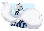  anthro arctic_fox arm_warmers armwear belly belly_inflation big_belly blush canid canine clothing collar eyewear footwear fox glasses hair hyper hyper_belly inflation legwear long_hair mammal nude russell_(xaus32) snows_no_nos socks solo thigh_highs thigh_socks 