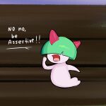  absurd_res ambiguous_gender colored dialogue english_text generation_3_pokemon green_hair hair hair_over_eyes hi_res nintendo pokemon pokemon_(species) ralts sath15 solo text video_games white_body 
