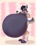  african_wild_dog anthro belly belly_inflation big_belly canid canine cheerful chubby_female claire_(xausr32) female happy hi_res hyper hyper_belly inflation liquid_inflation mammal nude snows_no_nos solo 