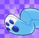  animate_inanimate blue_body checkered_background digitigrade feet foamytail foot_focus glistening glistening_body inflatable light light_beam living_inflatable pattern_background pawpads pool_toy simple_background solo white_body 