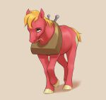  absurd_res aquaticvibes big_macintosh_(mlp) collar digital_media_(artwork) earth_pony equid equine feral fetlocks freckles friendship_is_magic hi_res hooves horse male mammal mane my_little_pony orange_mane orange_tail pony raised_hoof red_body solo straw_in_mouth walking 