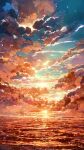  cloud cloudy_sky colorful fantasy grass grasslands highres horizon light_particles meola no_humans original outdoors scenery sky sparkle sun sunlight sunset twilight 