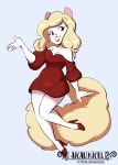  akaunkel animaniacs anthro breasts cleavage clothed clothing dress eyebrow_through_hair eyebrows eyeshadow female footwear hair hi_res high_heels lipstick makeup mammal minerva_mink mink mustelid musteline off_shoulder solo translucent translucent_hair true_musteline warner_brothers 