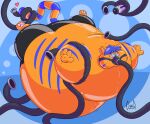  &lt;3 abstract_background air_hose air_inflation animate_inanimate anthro black_bottomwear black_clothing black_pants bottomwear clothing felid feline fur gag gagged hi_res hose_in_mouth inflated_belly inflation male mammal orange_body orange_fur pants pool_toy puffed_cheeks purple_body purple_fur recording ringed_eyes solo soul-silver-dragon spiral_eyes wide_belly 