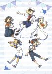  2girls 3boys alternate_costume anchor_symbol dress elio_(pokemon) english_text gladion_(pokemon) hat hau_(pokemon) highres lapras lillie_(pokemon) mary_janes miu_(miuuu_721) multiple_boys multiple_girls pokemon pokemon_(game) pokemon_sm sailor sailor_collar sailor_dress sailor_hat selene_(pokemon) shoes shorts siblings smile suspenders telescope 