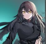  1girl bangs black_hair breasts closed_mouth dandelion_(girls&#039;_frontline) dress expressionless girls&#039;_frontline hair_between_eyes highres irikawa long_hair looking_at_viewer sketch solo upper_body yellow_eyes 