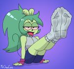  adult_fink anthro cartoon_network clothing female fink_(ok_k.o.!_lbh) footwear green_hair hair hi_res mammal mrchasecomix murid murine ok_k.o.!_let&#039;s_be_heroes rat rodent socks solo 