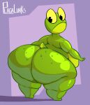  amphibian anthro big_breasts big_butt black_eyes breasts butt female frog frown green_body hi_res huge_breasts huge_butt huge_hips huge_thighs hyper hyper_butt looking_back non-mammal_breasts nude plaga side_boob solo thick_thighs wide_hips yellow_sclera 
