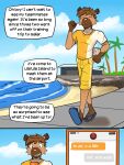  anthro anthrofied beach bottomwear cellphone clothed clothing comic english_text flip_flops footwear fully_clothed fuze generation_7_pokemon hi_res holding_cellphone holding_object holding_phone male nintendo outside palm_tree phone plant pokemon pokemon_(species) pokemorph ricky_(fuze) rockruff sandals sea seaside shirt shorts solo t-shirt text text_message topwear tree video_games water 