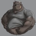 2022 anthro band-aid bandage belly big_belly clothing eyewear glasses gomdepp hi_res humanoid_hands kemono male mammal navel overweight overweight_male shirt simple_background solo topwear ursid 