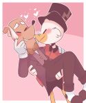  &lt;3 2020 anatid anseriform anthro avian beak bird black_nose blush border bow_tie canid canine canis clothed clothing disney domestic_dog duck ducktales ducktales_(2017) duckworth duo eyebrows eyewear feathers glasses gloves handwear hat headgear headwear hi_res male male/male mammal scrooge_mcduck simple_background smile some-dumb-lesbian-bitch tan_body white_body white_border white_feathers 