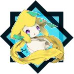  1other blue_background border character_name colored_skin commentary english_commentary english_text full_body jirachi looking_at_viewer open_mouth other_focus outline pokemon pokemon_(creature) puddingx2 purple_eyes solo star_(symbol) white_border white_outline white_skin 