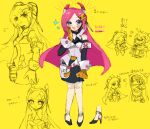  1girl black_dress blue_eyes clrpty dress gloves hand_on_own_face high_heels highres kirby:_planet_robobot kirby_(series) long_hair orange_gloves pink_hair solo susie_(kirby) 