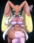  absurd_res anthro breasts brown_body clothing eyewear female generation_4_pokemon glasses gyro332x hi_res holding_object legwear looking_at_viewer lopunny nintendo pen pokemon pokemon_(species) sitting solo video_games 