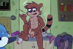  anthro avian bird cartoon_network dildo genitals hi_res humanoid_genitalia humanoid_penis male mammal mordecai_(regular_show) penis procyonid raccoon regular_show rigby_(regular_show) sex_toy simplepossum 