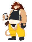  2022 absurd_res anthro belly clothing felid hi_res humanoid_hands kemono lamel_8100 lifewonders lion male mammal overweight overweight_male pantherine shirt simple_background solo tokyo_afterschool_summoners topwear underwear vapula_(tas) video_games 