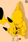  absurd_res anthro big_butt blonde_hair breasts butt dialogue generation_1_pokemon hair hi_res huge_butt lying nintendo nr_ac nude on_front pikachu pokemon pokemon_(species) video_games 