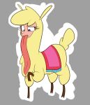  alpaca bodily_fluids camelid carpet cloven_hooves confusion drooling female feral hi_res hitsuji hooves long_tongue mammal paprika_paca_(tfh) raised_hoof saliva simple_background solo them&#039;s_fightin&#039;_herds tongue 