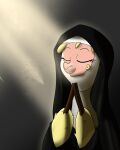  alpaca camelid eyes_closed female feral hitsuji light_rays mammal nun_outfit paprika_paca_(tfh) praying simple_background solo them&#039;s_fightin&#039;_herds 