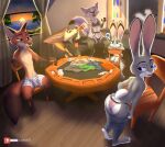  absurd_res anthro arctic_fox balls butt canid canine canis clothed clothing disney facial_markings female fennec finnick fox fur genitals group head_markings hi_res jack_savage judy_hopps lagomorph leporid link6432 male male/female mammal markings nick_wilde nude penis poker_table purple_eyes rabbit red_fox skye_(zootopia) smile strip_poker zootopia 