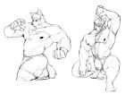  anthro biceps black_and_white black_nipples boxers_(clothing) bulge chest_tuft clothing doooo2424 eyebrows feet fluffy fluffy_tail hi_res male mammal monochrome muscular muscular_anthro muscular_male muscular_thighs navel nipples pecs pouring_onto_self sketch solo thick_eyebrows tuft underwear ursid water_bottle 