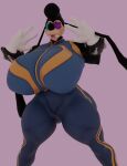  2022 3d_(artwork) absurd_res ahegao anthro bedroom_eyes big_nose blender_(software) blue_clothing buckteeth canid canine capcom chun-li clothing cosplay cuffs_(clothing) curvy_figure digital_media_(artwork) dunkin_kk_(artist) eyewear female gesture glasses gloves handwear hi_res humanoid long_ears looking_pleasured mammal narrowed_eyes nebula_(toonsexual) portrait seductive simple_background solo street_fighter teeth thick_thighs tongue tongue_out topwear tracksuit v_sign vest video_games voluptuous 