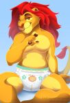  absurd_res adult_baby anthro clothed clothing diaper diaper_fetish diaper_fur diaperfurry disney felid hi_res infantilism kion lion little_kings male mammal padded pantherine pawtish relaxed_expression relaxing solo the_lion_king wearing_diaper 
