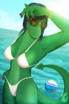  absurd_res accessory anonybold anthro beachwear bikini bikini_bottom bikini_top blitzball blue_hair breasts brown_eyes claws clothing colored_nails day digital_media_(artwork) dragon ears_up eyelashes eyeliner eyeshadow eyewear female front_view glistening glistening_body glistening_breasts green_body hair hi_res horn jewelry legs_in_water legs_together light light_beam lizard looking_at_viewer makeup nails navel nostrills pinup pinupgirl pose reptile scales scalie sea seaside slim smile snout solo sport standing summer sunbeam sunglasses sunlight sunny swimwear toned_stomach vector volleyball warm_colors water water_drops watermark wet wet_body zmayka 