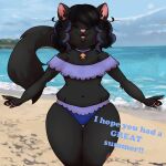  1:1 2022 anthro beach clothed clothing curvy_body digital_drawing_(artwork) digital_media_(artwork) domestic_cat eclipsa_salem felid feline felis female hair hi_res mammal scribblesdesu seaside shaded smile solo swimwear 