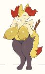  3_toes absurd_res anthro areola belly big_areola big_breasts big_nipples black_body black_fur bodily_fluids braixen breasts canid canine cheek_tuft chubby_female colored crying digital_drawing_(artwork) digital_media_(artwork) digitigrade dodudoru eyebrows eyes_closed facial_tuft feet female fluffy fluffy_tail fox full-length_portrait fur generation_6_pokemon genitals hi_res huge_breasts humanoid_genitalia humanoid_pussy inner_ear_fluff mammal navel nintendo nipples nude plump_labia pokemon pokemon_(species) portrait puffy_areola pussy red_body red_fur shoulder_tuft simple_background slightly_chubby solo stick sweat tears thick_thighs toes tuft video_games white_background white_body white_fur wide_hips worried worried_look yellow_body yellow_fur 