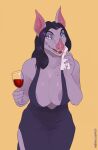  anthro areola areola_slip bat_ears bat_nose bent_over black_hair blood blood_drip blood_in_mouth blood_on_breast blood_on_chest blood_on_face blue_sclera bodily_fluids chiropteran clothed clothing container cup curvaceous curvaceous_female curvy_figure drinking drinking_blood drinking_glass dripping_blood eyeshadow female fur glass glass_container glass_cup hair hi_res looking_at_viewer makeup mammal microchiropteran neracoda phyllostomid pupils purple_body purple_eyeshadow purple_fur revealing_breasts shaded simple_background simple_shading skimpy slit_pupils solo vampire vladizlava_(neracoda) voluptuous wine_glass wiping_mouth yangochiropteran yellow_background 